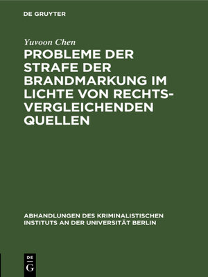 cover image of Probleme der Strafe der Brandmarkung im Lichte von rechtsvergleichenden Quellen
